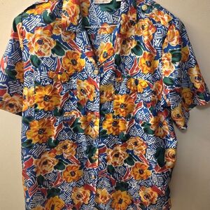 Worthington Vibrant Floral Blouse - Blue, Orange, Green